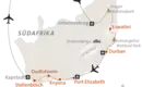 Reiseroute durch Südafrika Karte der Reiseroute durch Südafrika, zeigt wichtige Stationen.