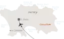 Karte der Kanalinsel Jersey Karte von Jersey mit markierten Orten und Reiserouten.