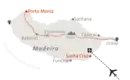 Karte der Madeira Durchquerung Karte von Madeira mit wichtigen Wanderstationen und Flugrouten, inkl. Porto Moniz und Santa Cruz.