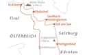 Karte unserer Alpenüberquerung Routenkarte von Kufstein zum Großglockner durch Tirol und Salzburg.