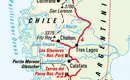 Karte Patagonien Trekkingroute Karte zeigt Trekkingroute durch Patagonien, von Punta Arenas über Calafate bis Balmaceda, mit Nationalparks und Sehenswürdigkeiten.