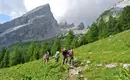 Tagesetappe am Watzmannmassiv Gruppe von Wanderern auf einem Pfad am Watzmannmassiv.