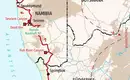 Tour durch Südafrika und Namibia Karte der Reise durch Südafrika, Namibia, Botswana und Simbabwe mit Route und Highlights.