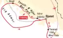 Karte der Trekkingroute in Algerien Karte zeigt Trekkingroute in Algerien von Djanet zum Erg Admer über Tasilli n'Ajjer.