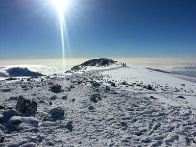 Die letzten Meter zum Uhuru Peak führen durch eine eisige Hochgebirgslandschaft – ein unvergesslicher Moment auf dem Weg zum höchsten Punkt Afrikas