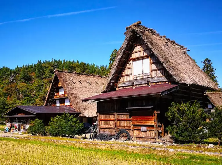 Traditionelle Häuser in Shirakawa-go Strohgedeckte traditionelle Häuser in Shirakawa-go, Japan.