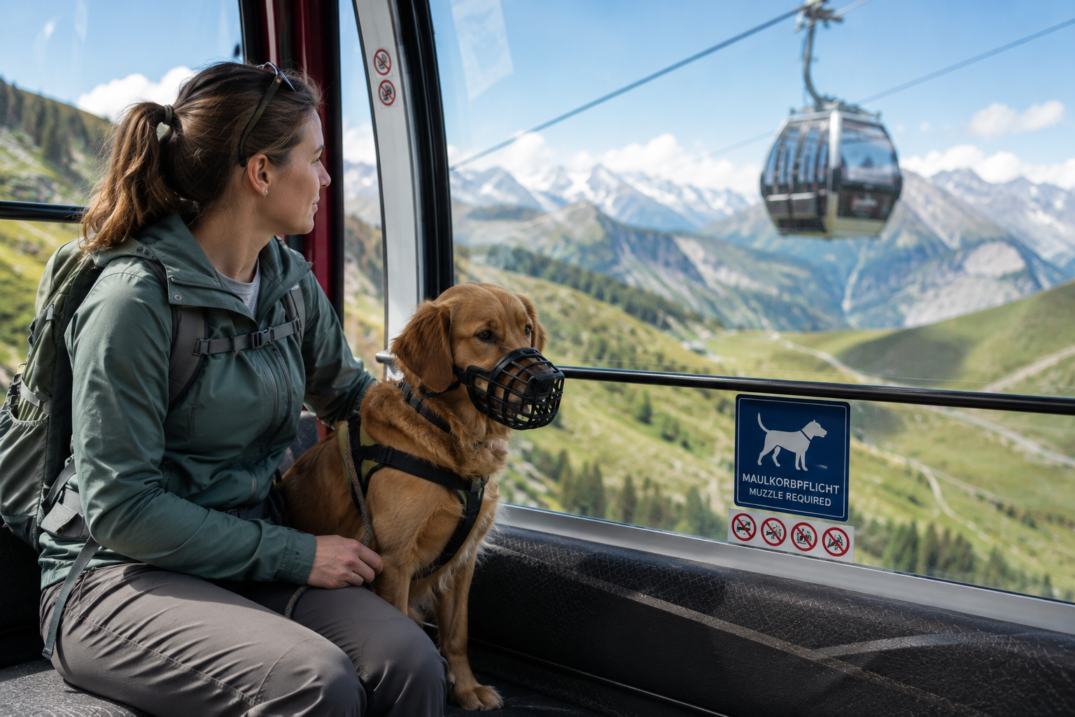 In vielen Bergbahnen gilt Maulkorbpflicht. Gewöhnen Sie Ihren Hund deshalb bereits vor der Reise daran
